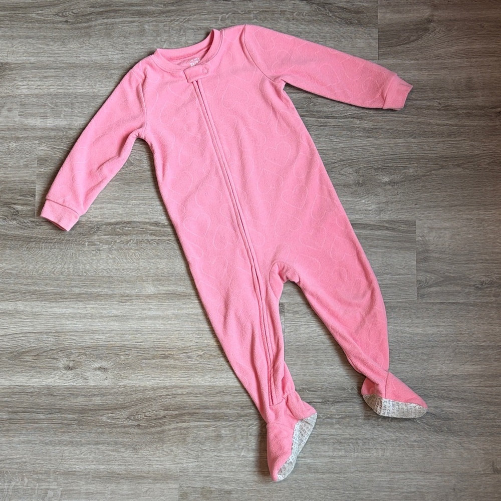 Carter's toddler girls pink hearts fleece zip up footie